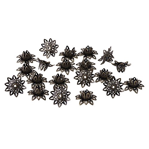 PandaHall Elite Multi-Petalo Flor Casquillos del Grano de Laton, Bronce Antiguo, 16x8mm, Agujero: 1.5mm; sobre 20pcs / Bolsa; Tamano del Embalaje: 74x105mm