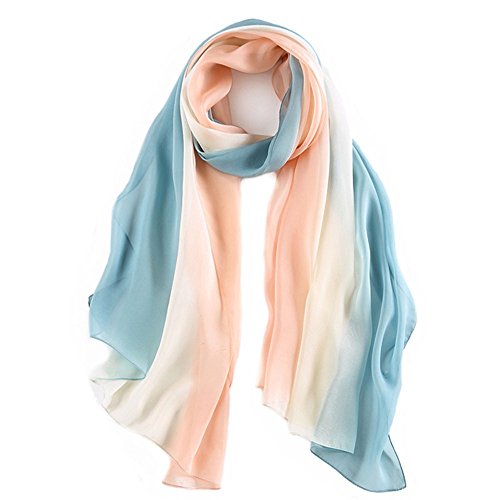 pañuelos cuello mujer seda 100% Foulard seda mujer Mantón Bufandas Moda Chals Señoras Elegante Fulares  70,8 "x 27,5'' polvo blanco azul