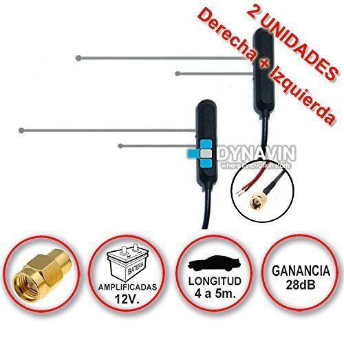 Pareja de antenas de TDT (televisión digital terrestre) amplificadas a 12V con conector SMA y ganacia de 28dB