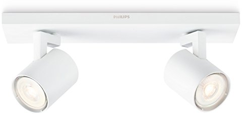 Philips myLiving Runner - Foco doble de interior LED, blanco, en metal, casquillo GU10, bombillas incluidas, luz blanca cálida