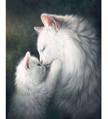 Pintura famosa 5d lindo gato persa blanco puro madre e hijo animal paisaje pintura diamante decoración del hogar para la sala de arte40 * 50 cm