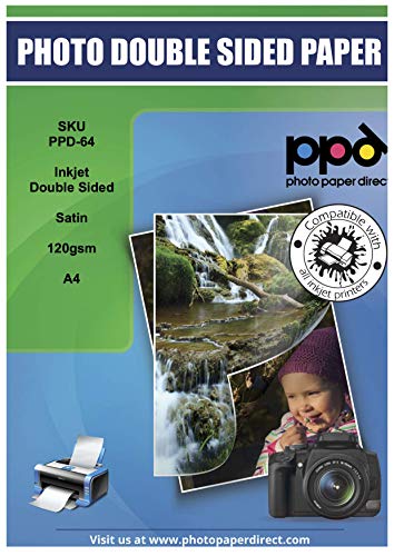 PPD Papel para folletos con acabado en seda brillante (ambos lados) , para impresiones de inyección de tinta A4 120 g/m² X 50 hojas PPD-64-50