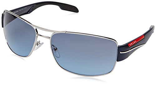 Prada Sport - Gafas de sol Rectangulares para hombre, color plateado, talla 65 mm