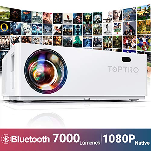 Proyector Bluetooth, TOPTRO 7000 Lúmenes Proyector Full HD 1080P Nativo 1920x1080 Soporta 4K y Dolby, Proyectores Cine en Casa con Pantalla Gigante de 350", Corrección Trapezoidal 4D ±50°, Zoom X/Y