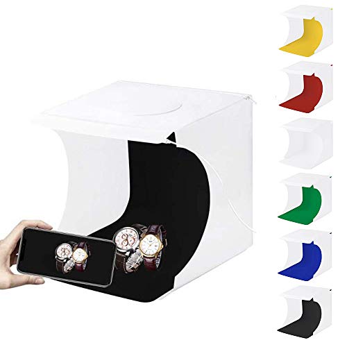 PULUZ - Caja de luz para estudio fotográfico (2 luces LED, 1100 lúmenes) con 6 fondos de color