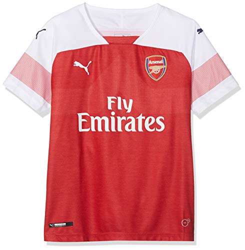 PUMA Arsenal FC Home Shirt Replica SS Kids with EPL Sponsor Logo Jersey, Unisex niños, Chili Pepper Heather-White-Chili Pepper, 152