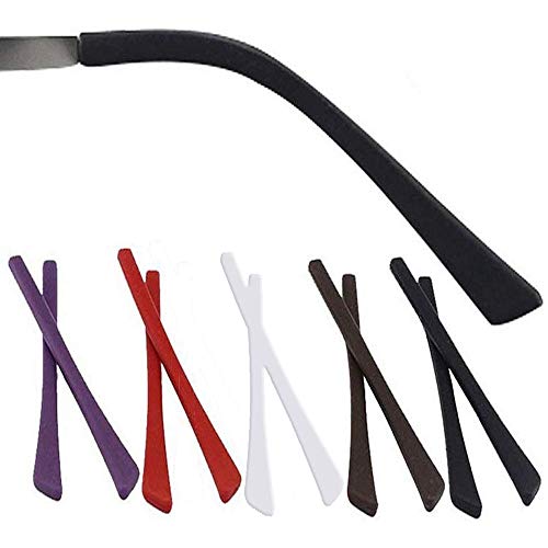 Puntas de fin de gafas, 5 pares de calcetines antideslizantes de silicona para orejas de sol de metal fino (5 colores)