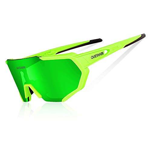 Queshark Gafas De Sol Polarizadas para Ciclismo con 3 Lentes Intercambiables UV400 MTB Bicicleta Montaña (Verde)