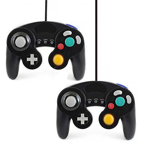 QUMOX 2 x Controlador Mando de Juego con Cable clásico Joypad Gamepad para Nintendo Gamecube gc y Wii, Negro (función Turbo Lenta)