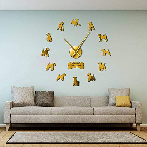 Reloj de pared pegatina de pared decoración familiar línea de reloj fox terrier perro cuarzo silencioso DIY reloj de pared silueta de perro año nuevo para amor perro espejo reloj reloj tienda de masc