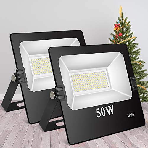 Roleadro 50W Focos Led Exterior Impermeable IP66 Floodlights 144 SMD3030 Proyector LED para Iluminación Jardin 6500K Negro 2 Pieza