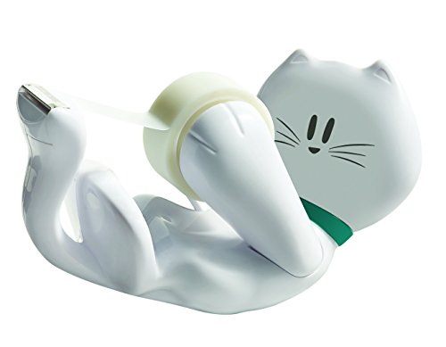 Scotch CAT-810 - Dispensador de cinta adhesiva (incluye 1 rollo de cinta, 19 mm x 8.9 m), color blanco, diseño de gato