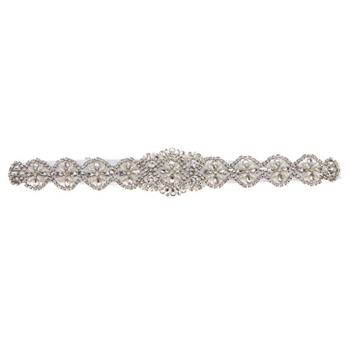 Sharplace Antiguo Cinturón de Lazo con Perlas Flor Artificial Vestido de Novia Decoración de Casamiento - Blanco, 41 x 5 cm