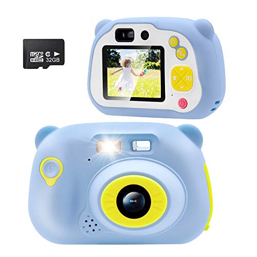 Sonkir 32GB Recargable Cámara Digital, cámara Frontal portátil de 15.0 MP y cámara/videocámara, Regalo para niños y niñas (Azul)