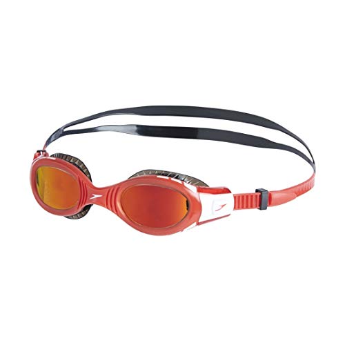 Speedo Futura Biofuse Flexiseal Mirror Junior Gafas de natación, Unisex niños, Negro/Rojo Lava/Dorado Anaranjado, One Size