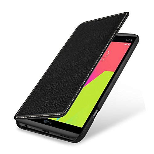 StilGut Book Type Case, Funda de Cuero. Flip Case de Piel auténtica para su Original LG V20, Negro