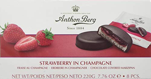 Strawberry in Champagne 984051 Chocolade con mazapán (41 %) y relleno (25 %) con fresas en champán,