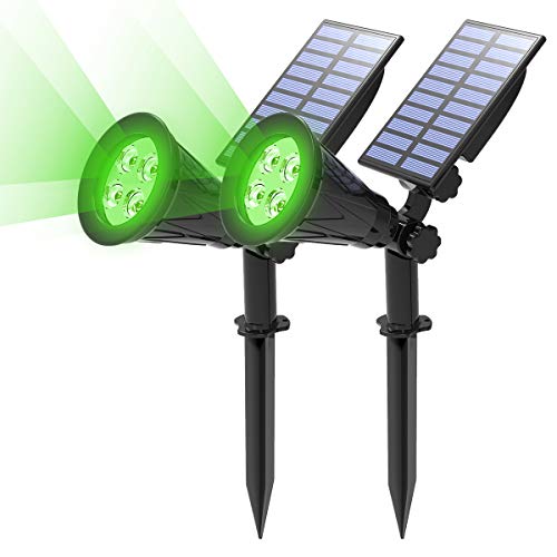 T-SUN (2 Unidades Foco Solar, Impermeable Luces Solares Exterior, 2 Modos de Iluminación Opcionales, ángulo de 180° Ajustable, Luz de Jardín para Entrada, Entrada, Camino. (Verde)