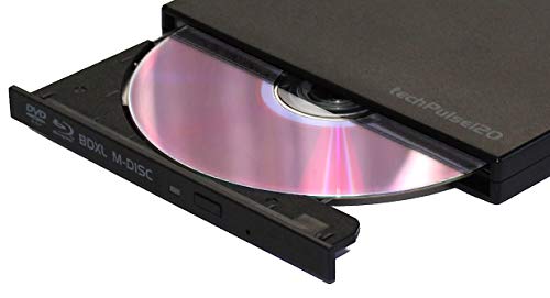 techPulse120 BLU-Ray Lector/Grabadora de BD/CD/DVD Unidad Externa Súper-Slim Portátil con USB 3,0 con 100GB BDXL M-Disc Negro para Mac OS Windows 10/8/7/Vista/SE/98/Linux