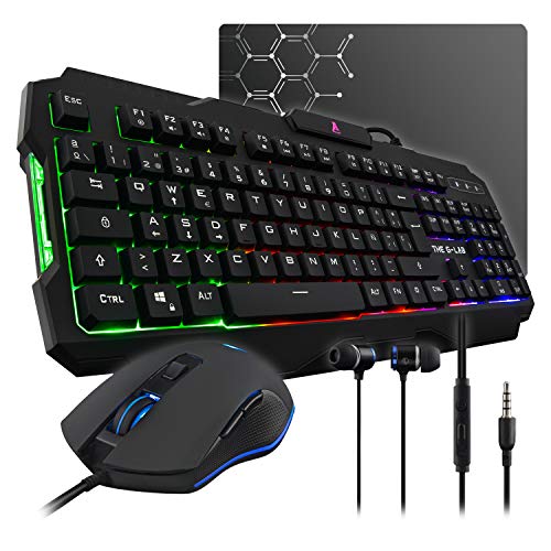 THE G-LAB Combo HELIUM 4 en 1 Gaming Bundle - Teclado Gaming QWERTY – Incluye Ñ - Retroiluminado, Ratón Gaming de 2400 DPI, Auriculares in-ear, Alfombrilla de Ratón Antideslizante – PC PS4 Xbox One THE G-LAB Combo HELIUM 4 en 1 Gaming Bundle - Teclado Gaming QWERTY – Incluye Ñ - Retroiluminado, Ratón Gaming de 2400 DPI, Auriculares in-ear, Alfombrilla de Ratón Antideslizante – PC PS4 Xbox One