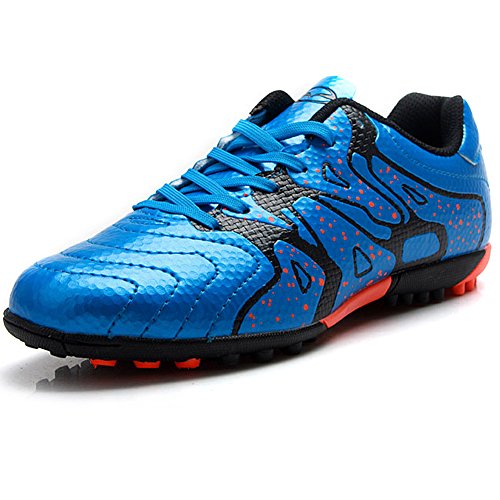 Tiebao Niños Difícil Suelo Artificial Velocidad PU Cuero Fútbol Zapatos (Azul, Niño pequeño EU33)