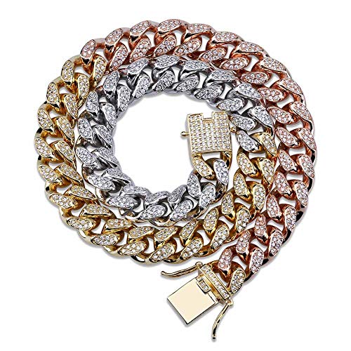 Topgrillz - Gargantilla de cadena chapada en oro de 18 quilates, 14 mm, chapado en oro de 18 quilates, para hombres y mujeres, estilo hip hop