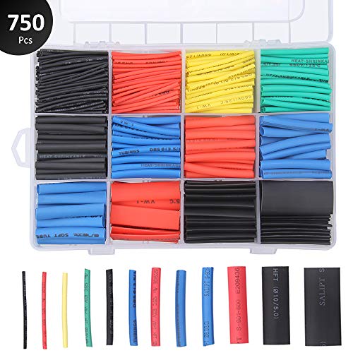 Tubo Termorretráctil 750 Piezas,Preciva 2: 1 Poliolefina Tubo Termoretráctil Envoltura de Alambre 5 Color 12 Tamaño para Protección el cable,Prevenir la corrosión del metal etc