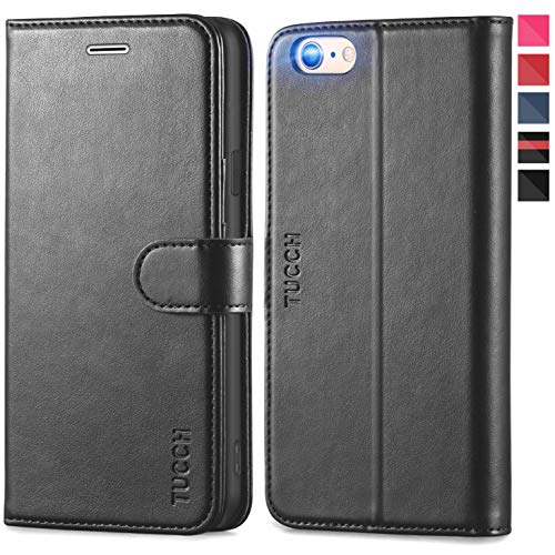 TUCCH Funda iPhone 6, Funda iPhone 6S, Funda Protectora de Cuero PU con Garantía de por Vida, Cáscara de TPU, Soporte Plegable, Ranura para Tarjeta, Cierre Magnético, Carcasa para iPhone 6/6S, Negro