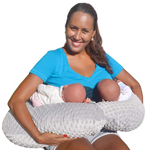 Twinki Cojín de lactancia gemelar gris I ideal para la lactancia simultánea de gemelos con apoyo lumbar y cinturón de seguridad de gemelos
