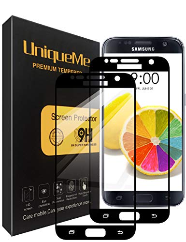 UniqueMe [2 Pack] Protector de Pantalla para Samsung Galaxy S7 Black, 9H Dureza Vidrio Templado [Garantía de por Vida]- Negro
