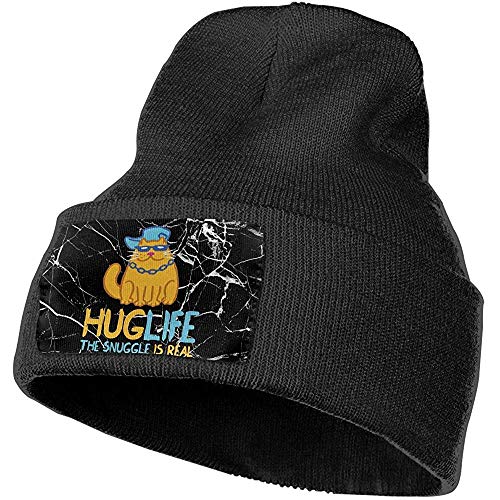 Unisex Beanie Hat Hug Life, The Snuggle is Real Fashion Cuffed Plain Skull Knit Hat Cap Sports Outdoor Watch Cap Black
