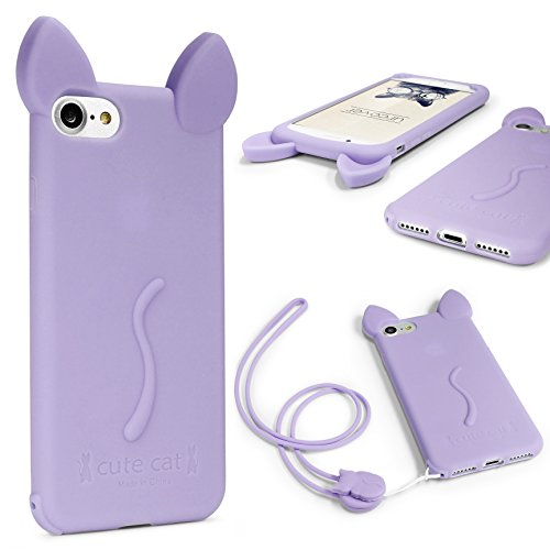 Urcover Funda iPhone 7 Plus Funda Orejas de Gato para Mujer/Niña Carcasa Silicona Flexible Gato Kitty Cat Apple iPhone 7 Plus + Cuerda para Colgar Seguridad para Móvil Smartphone Púrpura