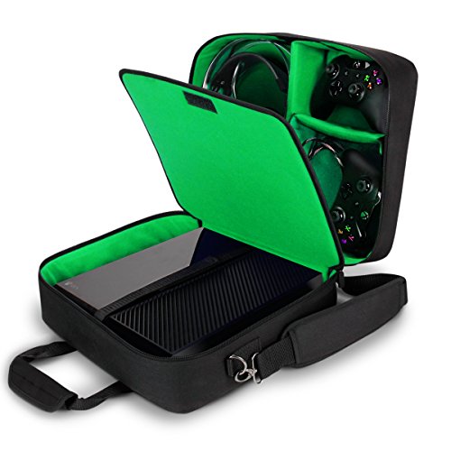 USA Gear Funda Bolsa de Transporte de Consolas Compatible con Todos los Modelos de PS4 - Correa de Hombro Acolchada y Almacenamiento de Accesorios para Controladores, Cables y Auriculares - Verde