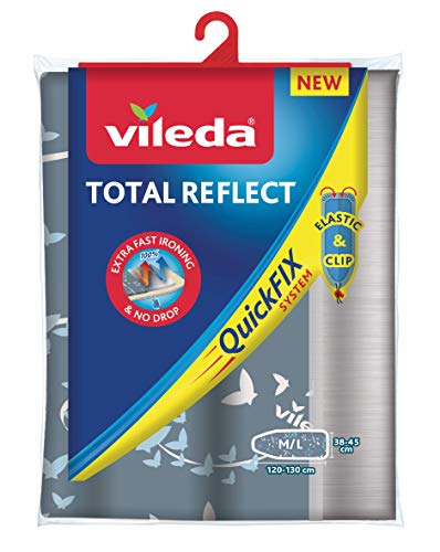 Vileda Total Reflect - Funda de planchar, metálica: refleja el vapor sobre la ropa; para un planchado extra rápido, ajustable, medidas: 120–130 x 38-45 cm, color gris