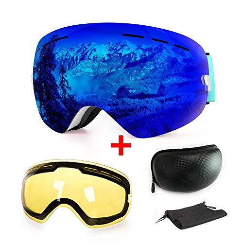 WLZP Gafas de esquí antiniebla con protección UV para Snowboard, esquí, Skating y Otros Deportes de Nieve, con Lentes esféricas Intercambiables Dobles, para Hombres, Mujeres y jóvenes