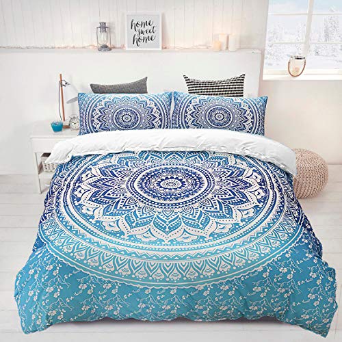 WONGS BEDDING Juego de Funda nórdica Mandala Azul de la Ropa de Cama Bohemia 3 Piezas Juego de Funda nórdica de la Ropa de Cama para niñas Juego de Funda de edredón con Fundas 220 * 240 cm WONGS BEDDING Juego de Funda nórdica Mandala Azul de la Ropa de Cama Bohemia 3 Piezas Juego de Funda nórdica de la Ropa de Cama para niñas Juego de Funda de edredón con Fundas 220 * 240 cm