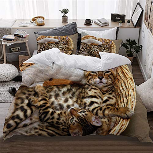 WOTAKA Bedding de Cama,Pequeños Gatos De Bengala En La Cesta Mimosos Gatitos De Pura Raza Felino Doméstico,Microfibra (Funda Nórdica 220 x 240cm + 2 Funda de Almohada 50 x 85 CM)