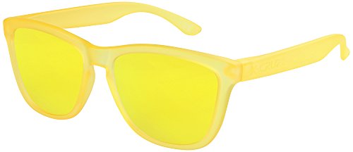 X-CRUZE® 9-060 Gafas de sol Nerd polarizadas estilo Retro Vintage Unisex Caballero Dama Hombre Mujer Gafas - amarillo-transparente mate/amarillo tipo espejo