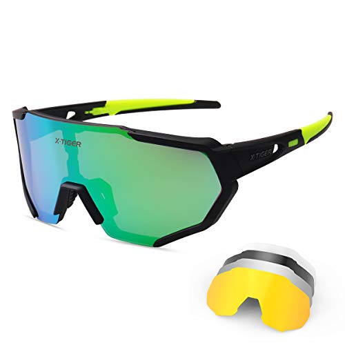X-TIGER Gafas Ciclismo CE Certificación Polarizadas con 5 Lentes Intercambiables UV 400 Gafas,Corriendo,Moto MTB Bicicleta,Camping y Actividades al Aire Libre para Hombres y Mujeres TR-90 (JPC03-5)
