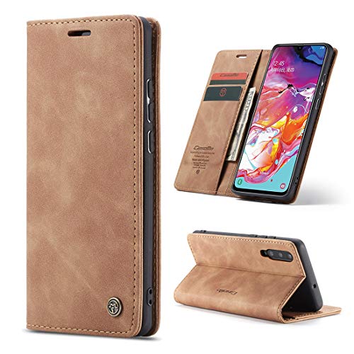 yanzi Funda para Samsung Galaxy A70 Funda Carcasa Silicone Case Samsung Galaxy A70 Funda Protectora Marrón móvil Cover Libro Caso Cubierta Magnética Billetera Cuero PU A70 Carcasa