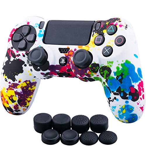 YoRHa Transferencia de agua camuflaje de impresión silicona caso piel Fundas protectores cubierta para Sony PS4/slim/Pro Mando x 1 (pintada) Con PRO los puños pulgar thumb gripsx 8