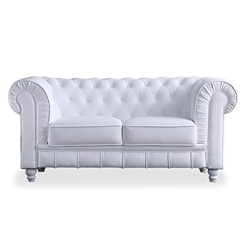 Adec - Chesterfield, Sofa de Dos plazas, Sillon Descanso 2 Personas Acabado en simil Piel Color Blanco, Medidas: 166 cm (Largo) x 84 cm (Fondo) x 75 cm (Alto) Adec - Chesterfield, Sofa de Dos plazas, Sillon Descanso 2 Personas Acabado en simil Piel Color Blanco, Medidas: 166 cm (Largo) x 84 cm (Fondo) x 75 cm (Alto)