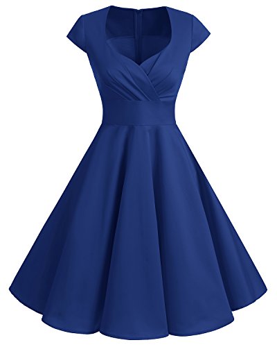 Bbonlinedress Vestido Corto Mujer Retro Años 50 Vintage Escote En Pico Royal Blue S