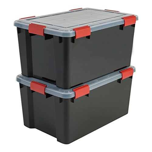Iris Ohyama, lote de 2 latas herméticas de almacenamiento - Air Tight Box - AT-L, plástico, negro / transparente 50 L, 59 x 39 x 29 cm