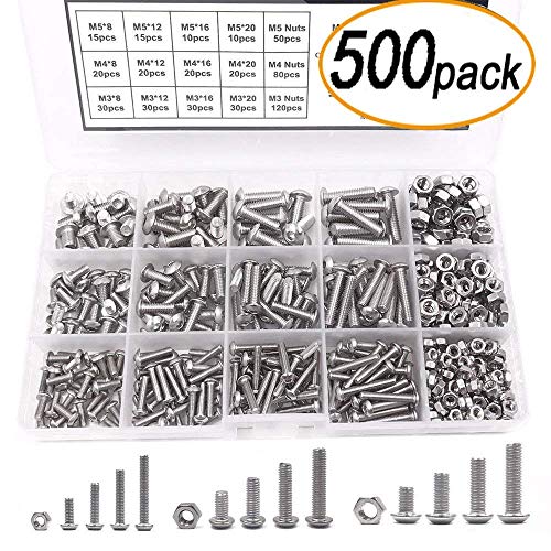 TopDirect 500pcs M3 M4 M5 Tornillos de Cabeza Plana Acero Inoxidable Grub Tornillos y Tornillos Surtido kits con Caja de Almacenaje