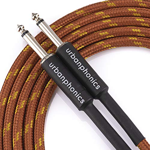 Urbanphonics Cable Profesional Calidad para Guitarra Eléctrica, Electroacústica, Bajo, y Teclados - Deluxe Trenzado Tweed - Color Cobre - Estándar 1/4 Jack a Jack - 10 pies (3m) - Garantizado