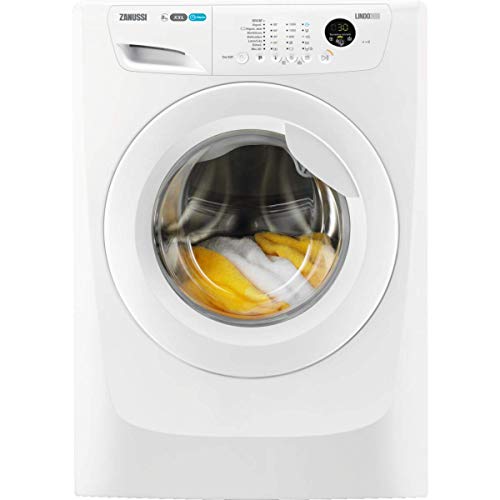 Zanussi ZWF81263W Lavadora de Libre Instalación, Carga Frontal, 8 Kg / 1200 rpm, Motor Inverter, Programa Rápido, Inicio Diferido, Tambor Suave XXL, Panel de control LCD, Puerta XXL, Blanco, A+++