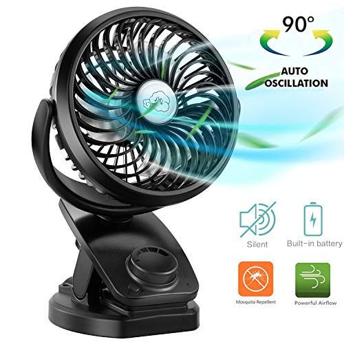 COMLIFE Ventilador de Escritorio con Clip USB y Batería Recargable de 5000mAh Giratorio Automático Mini Ventilador de Mesa Portátil para Cochecito, Oficina, Hogar, Gimnasio, Viaje,etc