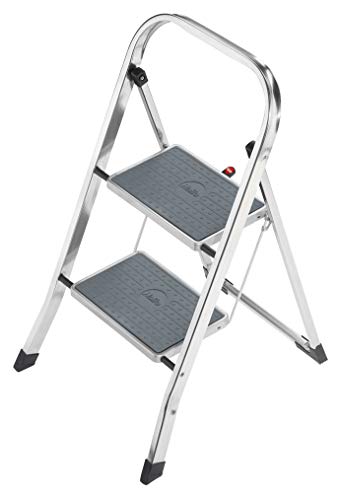 Hailo 3960161 Taburete de aluminio con 2 peldaños y esterillas antideslizantes, Plateado Hailo 3960161 Taburete de aluminio con 2 peldaños y esterillas antideslizantes, Plateado