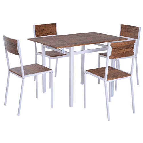 HOMCOM 5 Piezas Conjunto de Mesa Extensible y 4 Sillas de Comedor Juego Muebles de Cocina Sala Madera y Metal